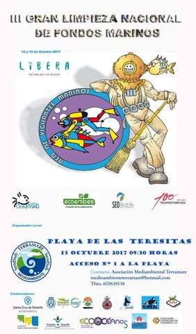 Cartel promocional de la iniciativa de limpieza de fondos marinos que se desarrollará este domingo en la playa de Las Teresitas.