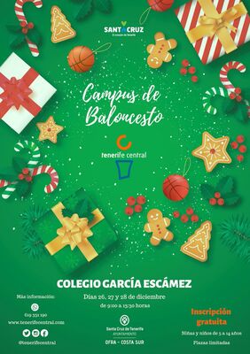 Cartel promocional del Campus de Baloncesto de Navidad del Distrito Ofra-Costa Sur.