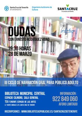 Cartel promocional de la sesión 'Dudas', perteneciente al ciclo 'Palabras Desnudas' y que será desarrollado por Ernesto Rodríguez.