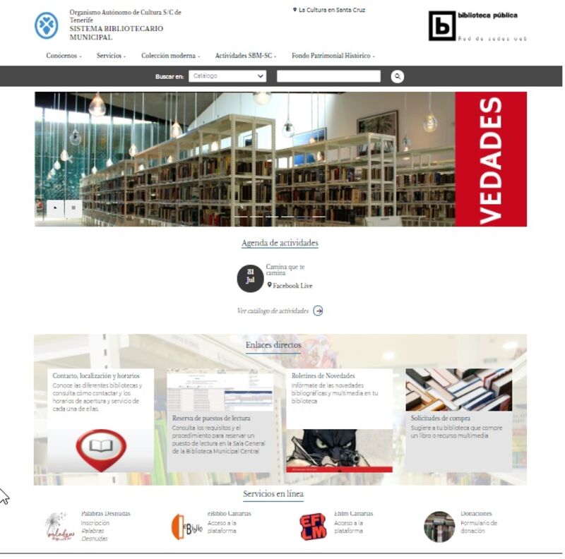 Captura de pantalla de la web de la biblioteca