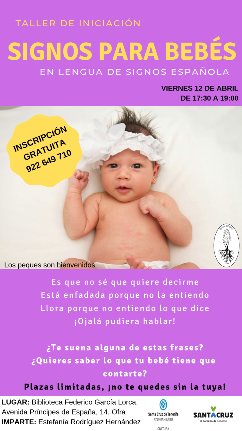 Cartel promocional del taller de comunicación gestual para bebés.