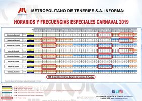 Cuadro de horarios y frecuencias especiales en Carnavales