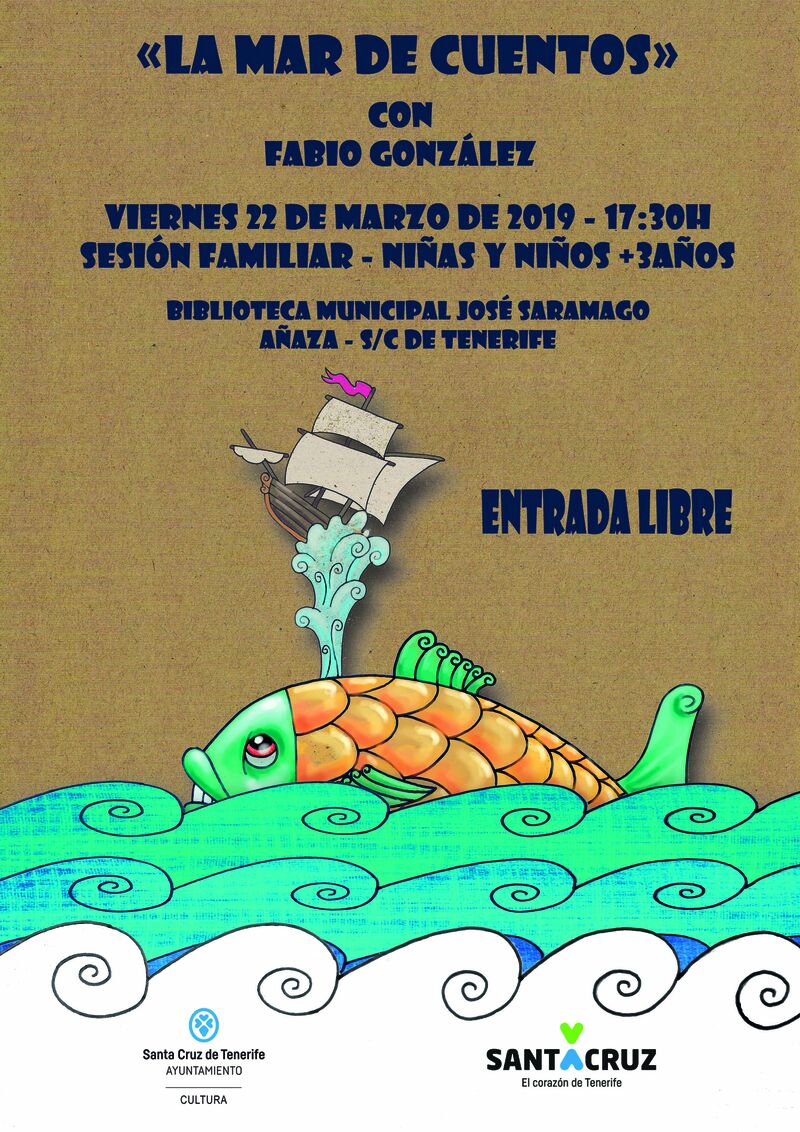 Cartel promocional de la actividad 'Cuentos en Familia', que se desarrollará este viernes en la Biblioteca Municipal José Saramago de Añaza.
