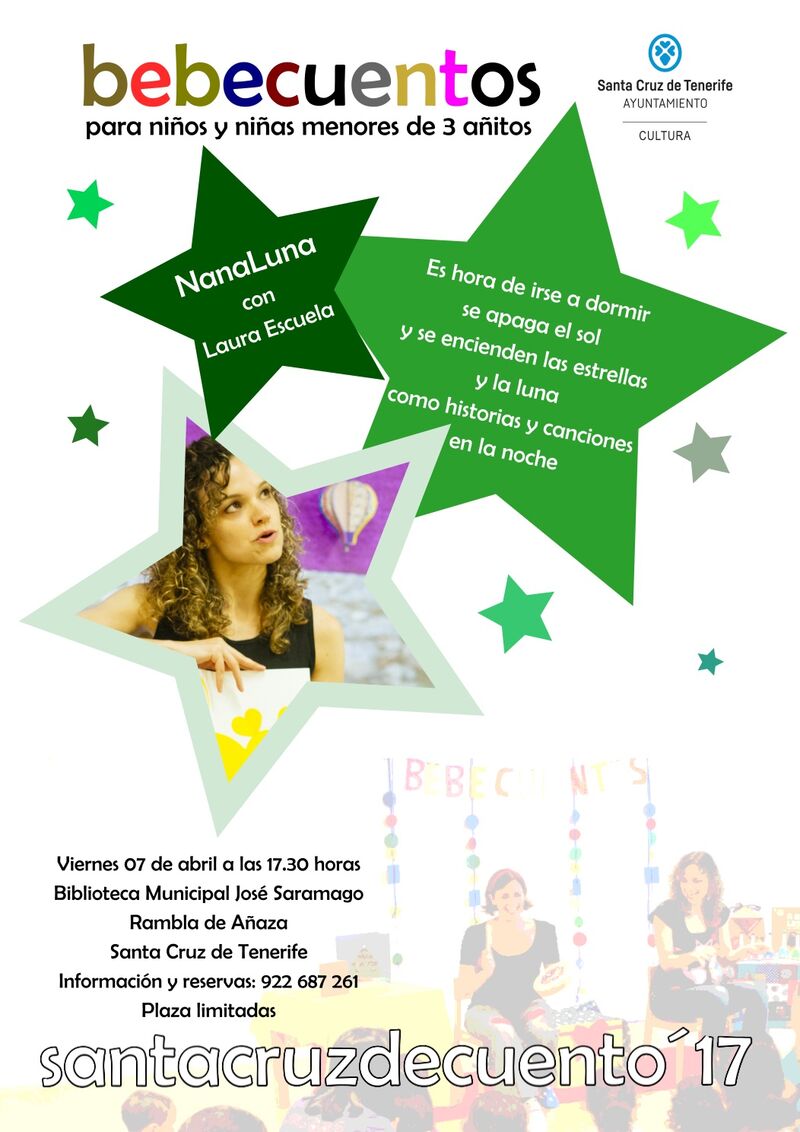 Cartel promocional de la actividad de los Bebecuentos que se desarrollará mañana viernes en la Biblioteca Municipal José Saramago de Añaza.