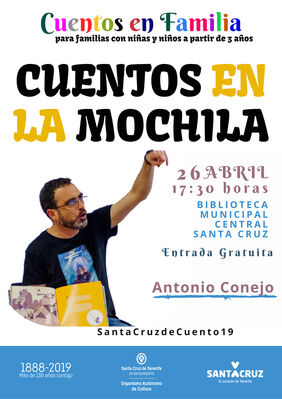 El narrador Antonio Conejo desarrollará este viernes, en la Biblioteca Municipal Central, la historia 'Cuentos en la mochila' dentro del ciclo 'Cuentos en familia'.